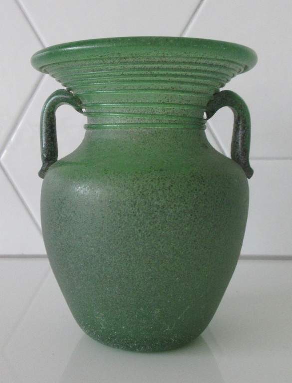 AcheterMurano Scavo Green Teal Art Glass Vase with Applied Spiral Glass ? Enchérissez de 32!