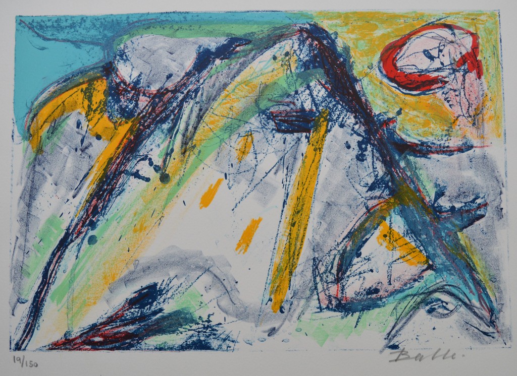 Mogens Balle - lithografie in kleur - abstracte compositie kopen? Bied vanaf 150!