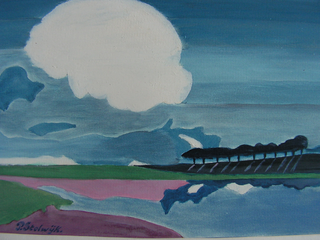 D.Stolwijk - acryl op papier - abstract landschap. kopen? Bied vanaf 1!