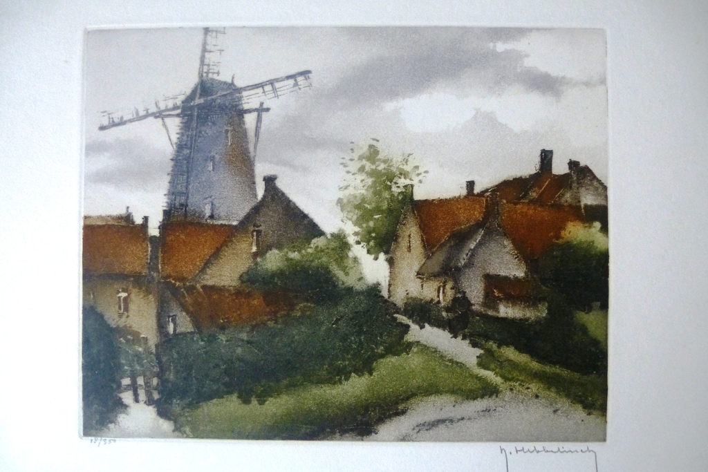 Roger Hebbelinck, aquatint: Retranchement, handgesigneerd en genummerd verkocht voor € 40!