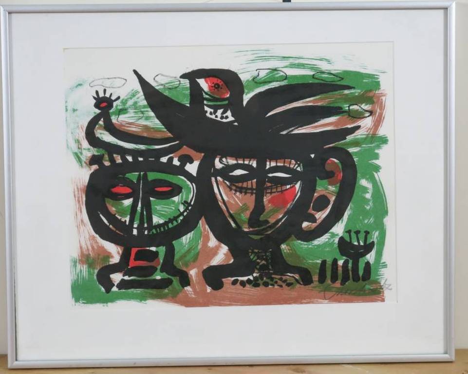 Anton Rooskens: Litho, Twee figuren - Ingelijst verkocht voor € 160!