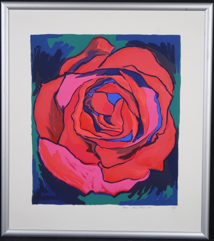 Frank Rosen: Zeefdruk, Roos - Ingelijst kopen? Bied vanaf 35!