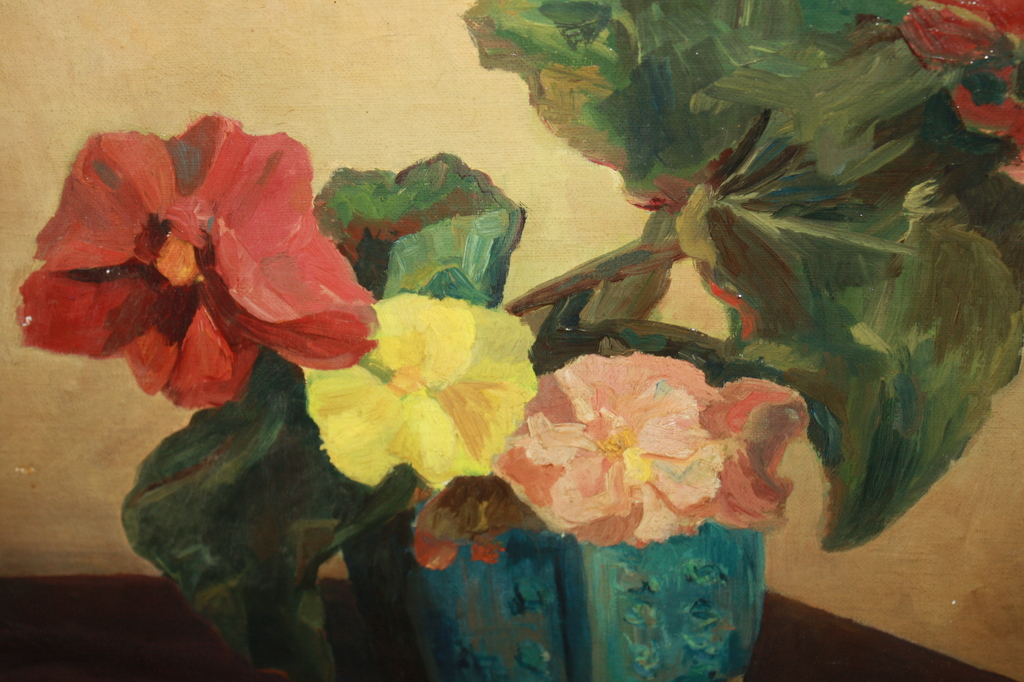 BEGONIA 'S IN MOSTERD POT onduidelijke signatuur kopen? Bied vanaf 1!