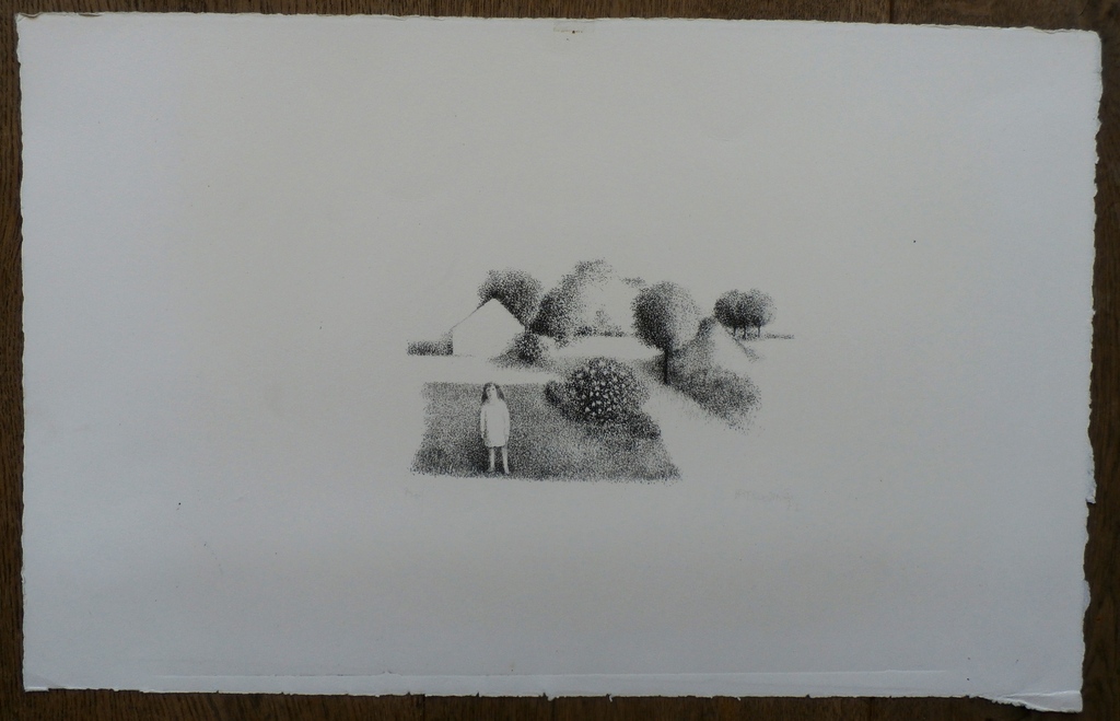 Metten Koornstra - 2 litho's op 1 blad: figuur in landschap - 1972 - proefdruk kopen? Bied vanaf 45!