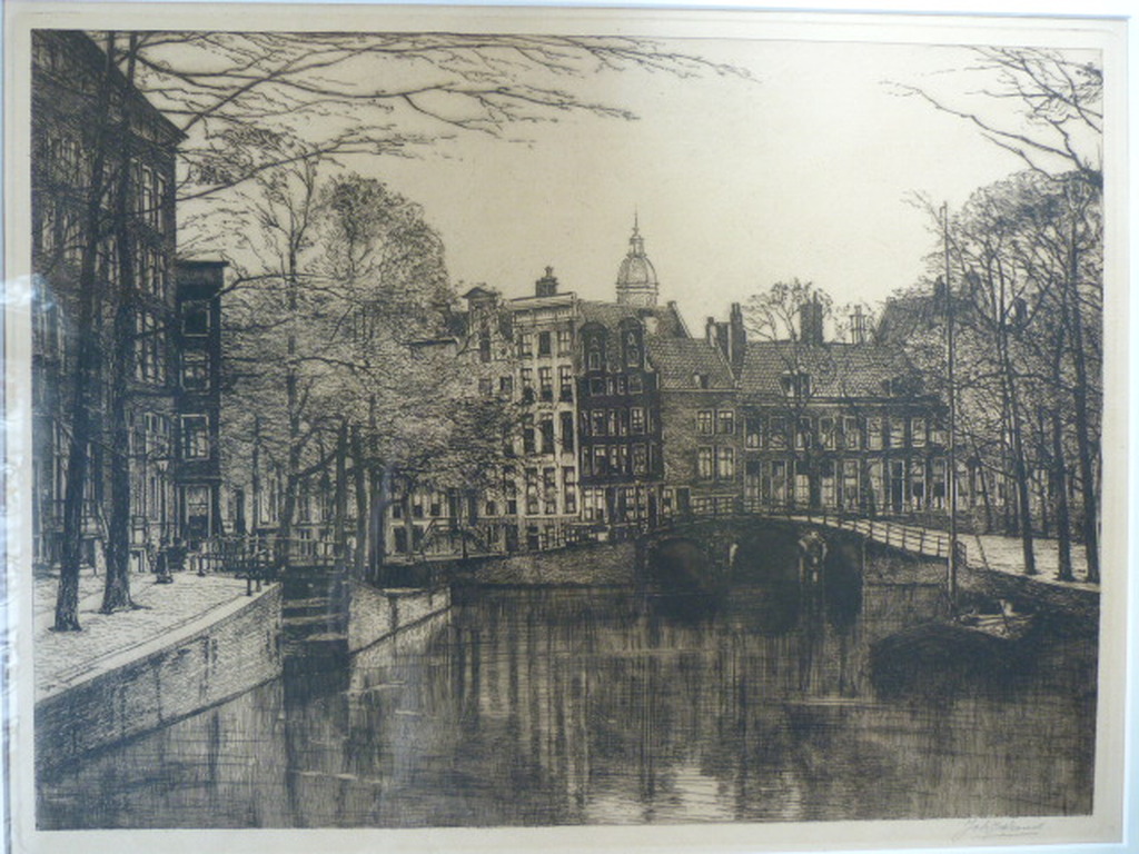  Johannes Josseaud (1880-1935) - Grachtengezicht – Amsterdam kopen? Bied vanaf 1!