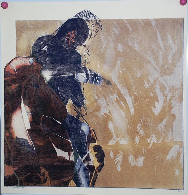 Grunnagel (Chris Buursen): Kleurenlitho Ruiter te Paard verkocht voor € 35!