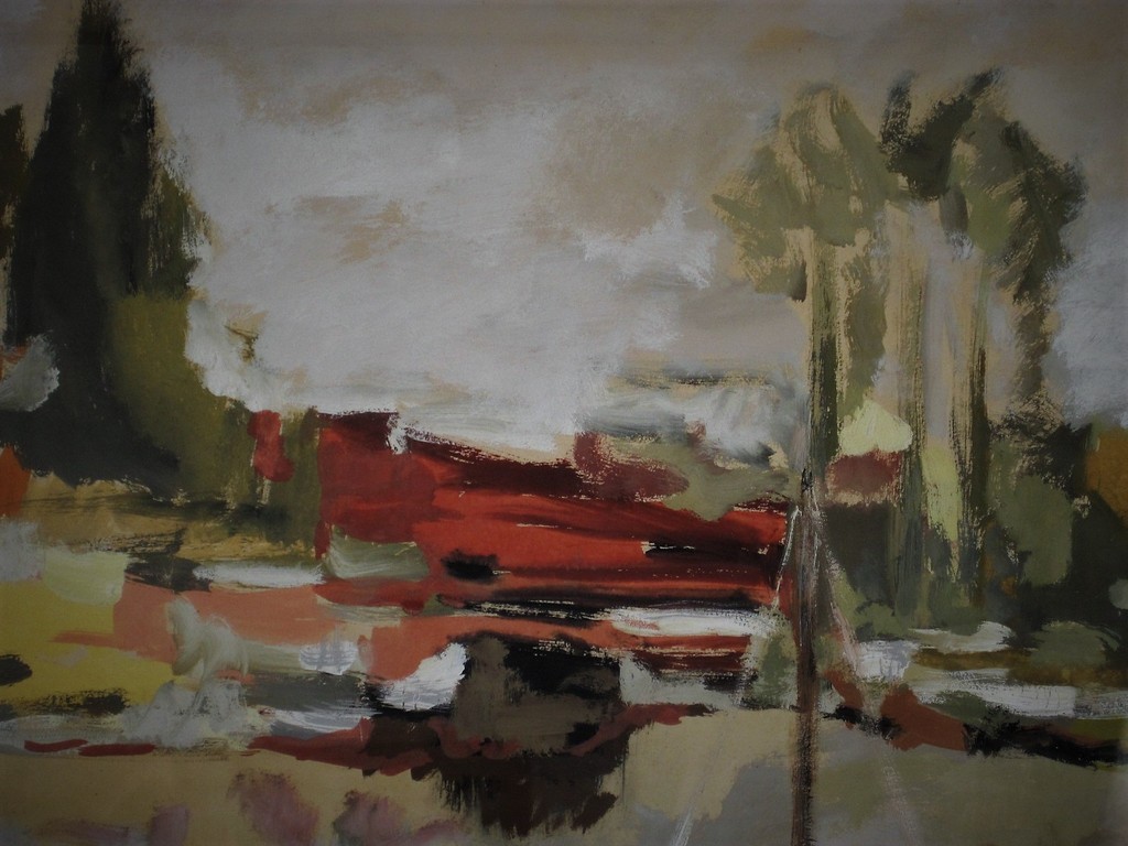 GROOT gesgneerd impressionistisch aquarel "zeilboten in zonnig polderlandschap"  kopen? Bied vanaf 1!