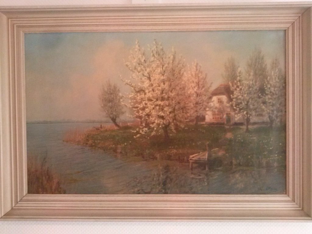 J.L. van der Meide - olie op canvas, Nederlands waterlandschap verkocht voor € 360!