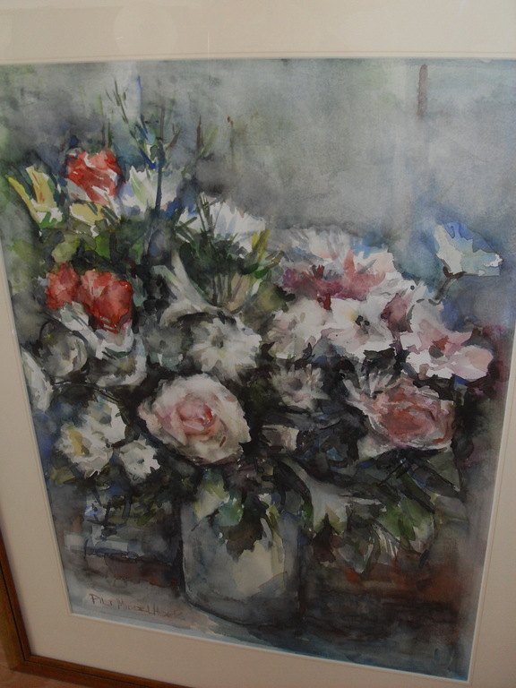 Piet Middelhoek ,Aquarel ,Groot boeket rozen in vaas kopen? Bied vanaf 125!