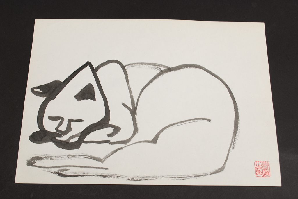 ERNST VIJLBRIEF slapende kat, inkt op papier kopen? Bied vanaf 1!