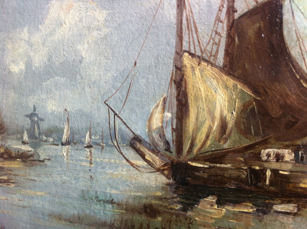 Plassenschap met dorpje en boten van Hubertus Josephus Vos (1855-1935), olieverf kopen? Bied vanaf 1000!