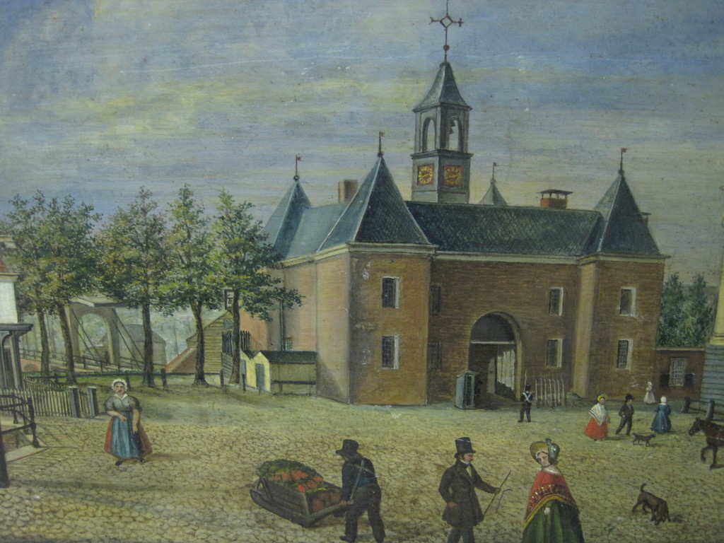 toegeschr . Gerrit Lamberts (1776-1850) olieverf Amsterdam Leidsepoort  verkocht voor € 200!