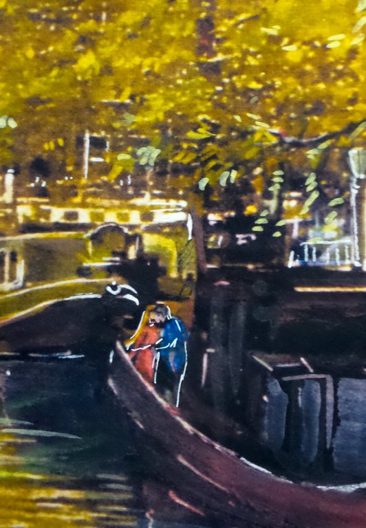 Elena Polyakova (21e eeuw)  - Amsterdamse grachten -Gemengde techniek op karton kopen? Bied vanaf 100!