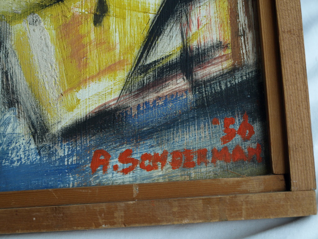 Arnold Sonderman : 2x Olieverf op voor- en achterkant board – gesigneerd – 1956 kopen? Bied vanaf 50!