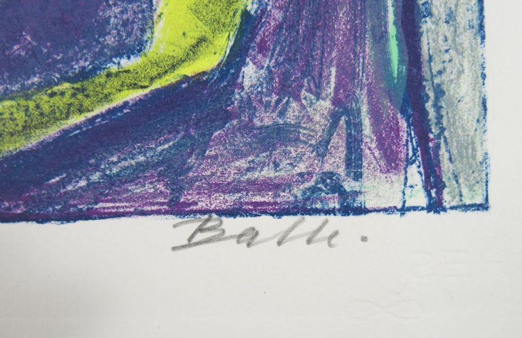 Mogens Balle: Kleurenlitho, Figuren paars en geel (CoBrA) kopen? Bied vanaf 50!