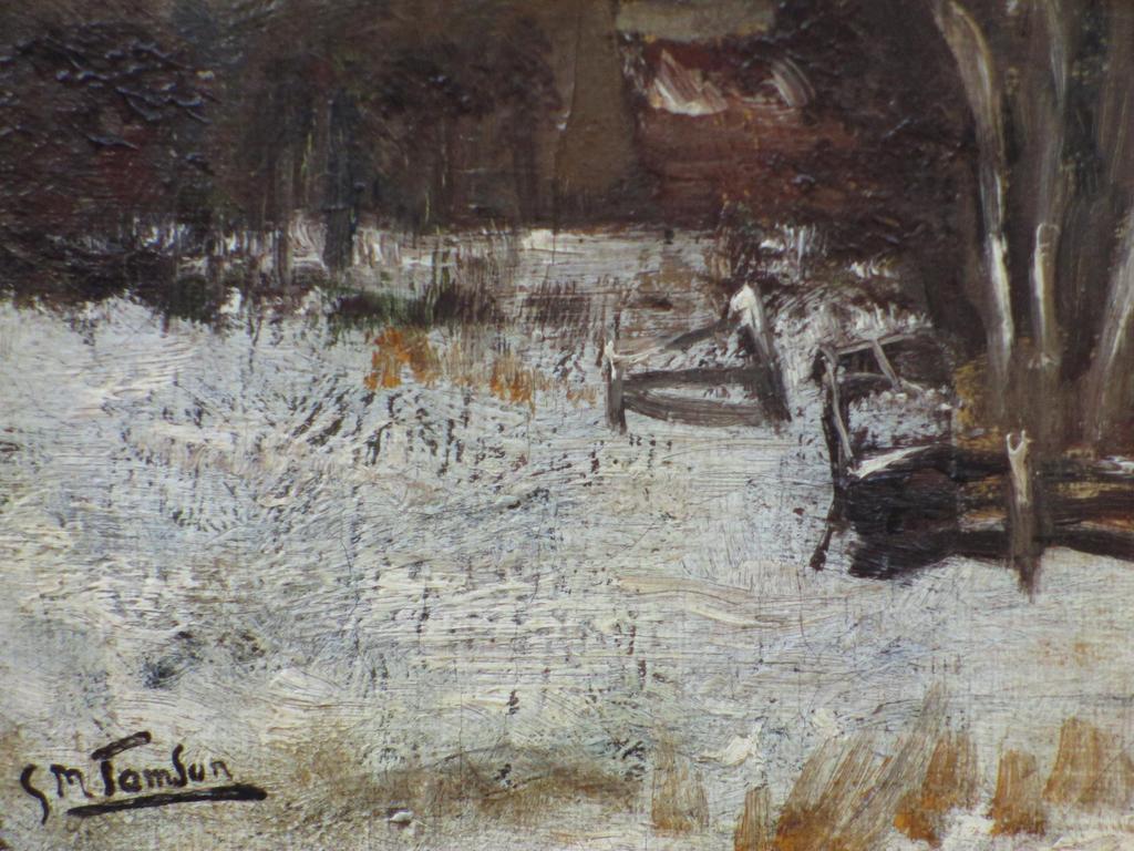 George Marinus Tamson, Molen in besneeuwd landschap, Marouflé kopen? Bied vanaf 90!