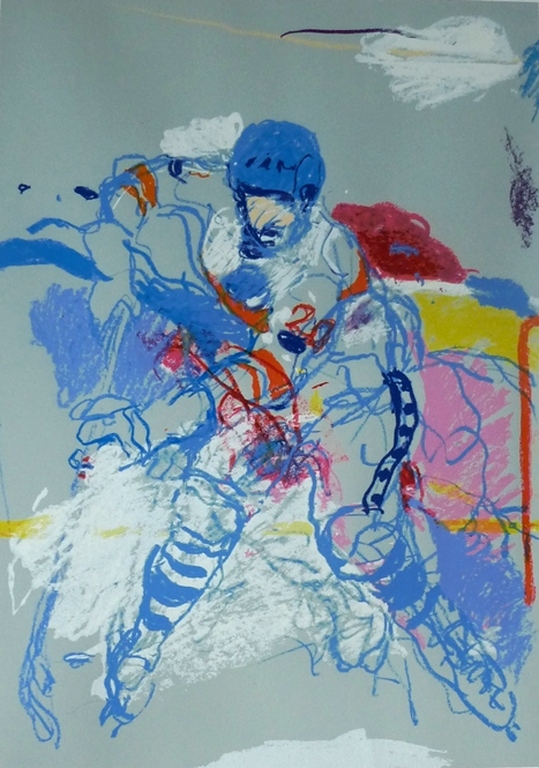 Jan van Diemen, zeefdruk: Ijshockeyspeler, 1981, handgesigneerd, Aanbieding!!! verkocht voor € 69!