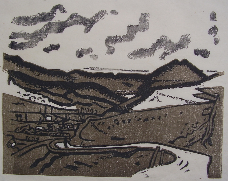 Otto B. de Kat Monts du Cantal linosnede (uit collectie Han Wezelaar) verkocht voor € 35!