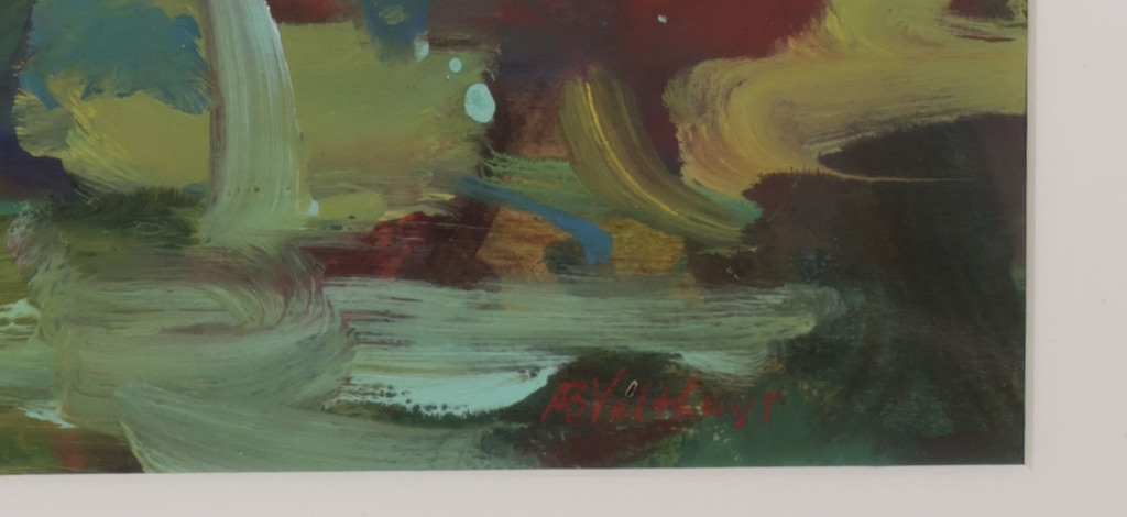 Betty Velthuys: Gouache op papier, Landschap - Ingelijst kopen? Bied vanaf 1!