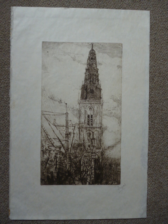 Pieter Dupont - ets - Oude Kerkstoren Amsterdam kopen? Bied vanaf 90!
