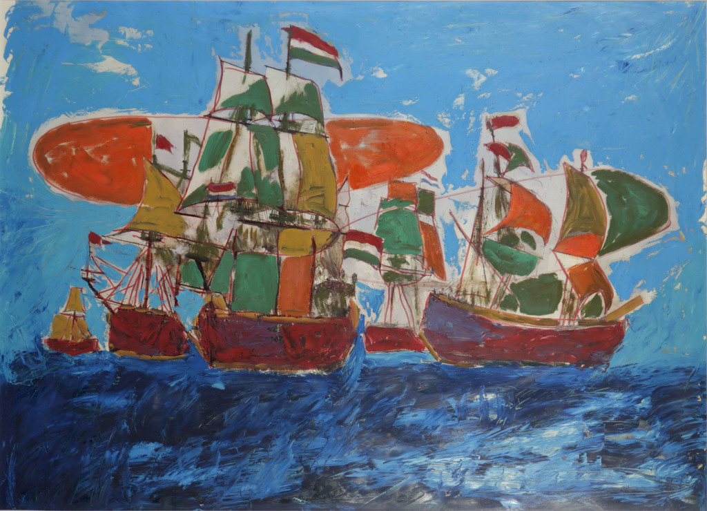 Meertje Kaal: Acryl op papier, Zeegezicht - Ingelijst (Groot) verkocht voor € 62!