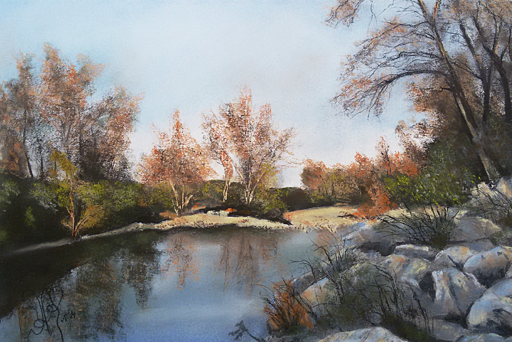 Rivierlandschap, pastel (prachtig ingelijst) kopen? Bied vanaf 45!