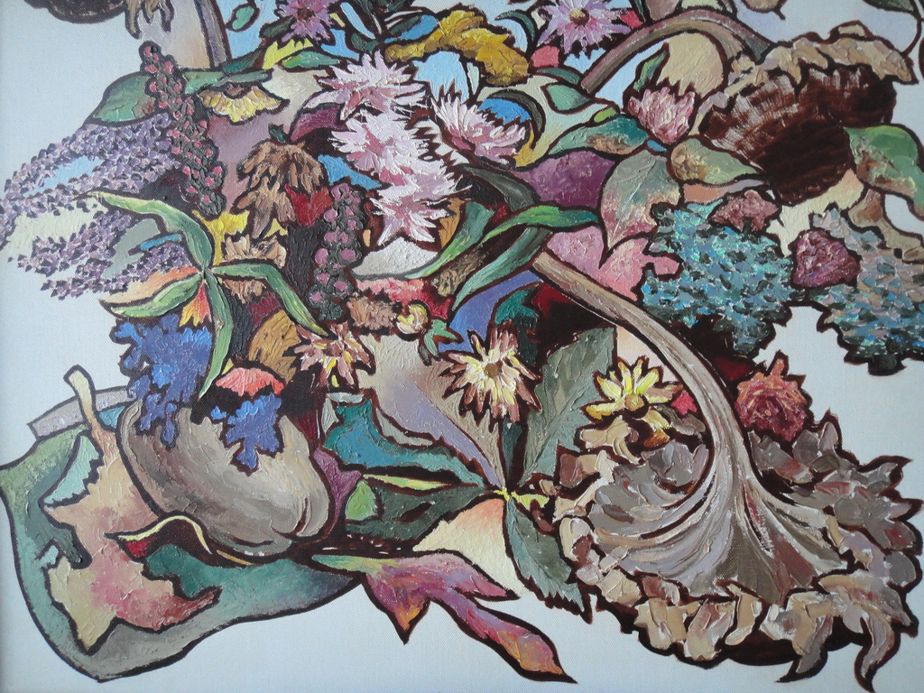 Sebo Detmers, olieverf op doek, 'zonnebloemen in een 4-kant' kopen? Bied vanaf 1!