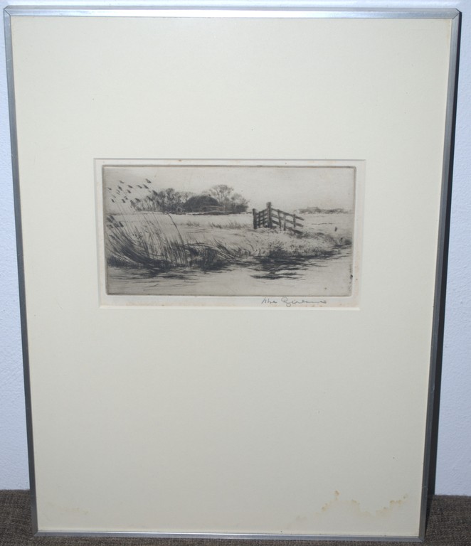 Boerenland aan een sloot--ets kopen? Bied vanaf 65!