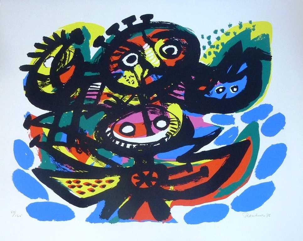 Anton Rooskens, grote kleurenlitho, 1976, handgesigneerd en genummerd ( laatste litho die voor zijn dood is uitgegeven) verkocht voor € 575!