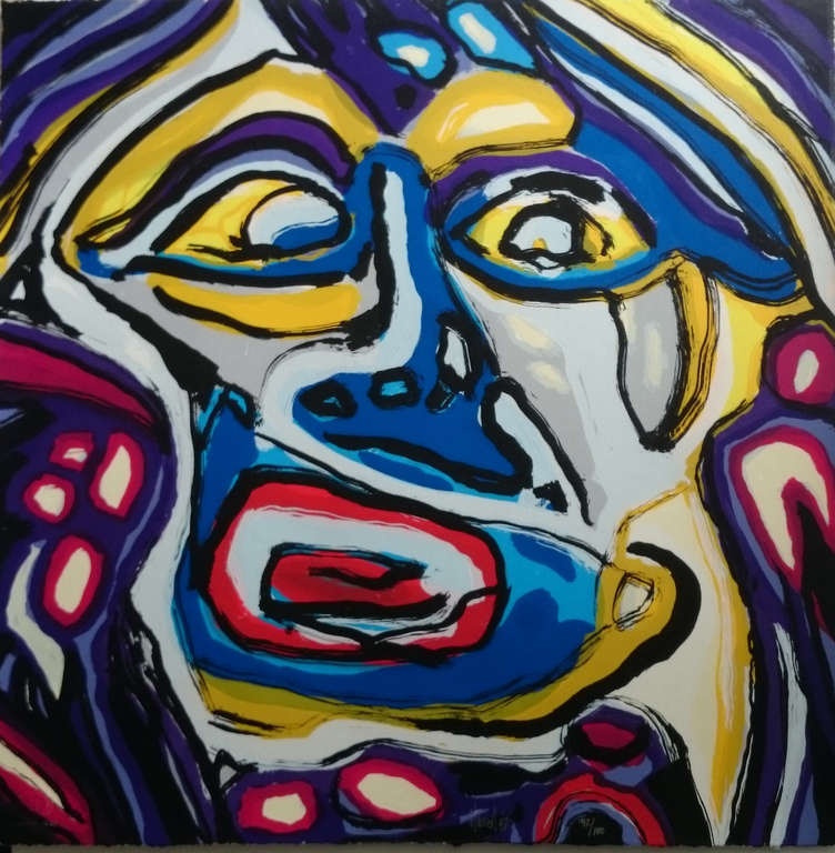 Grote originele zeefdruk van Ad van Hassel - Cobra gezicht kopen? Bied vanaf 75!