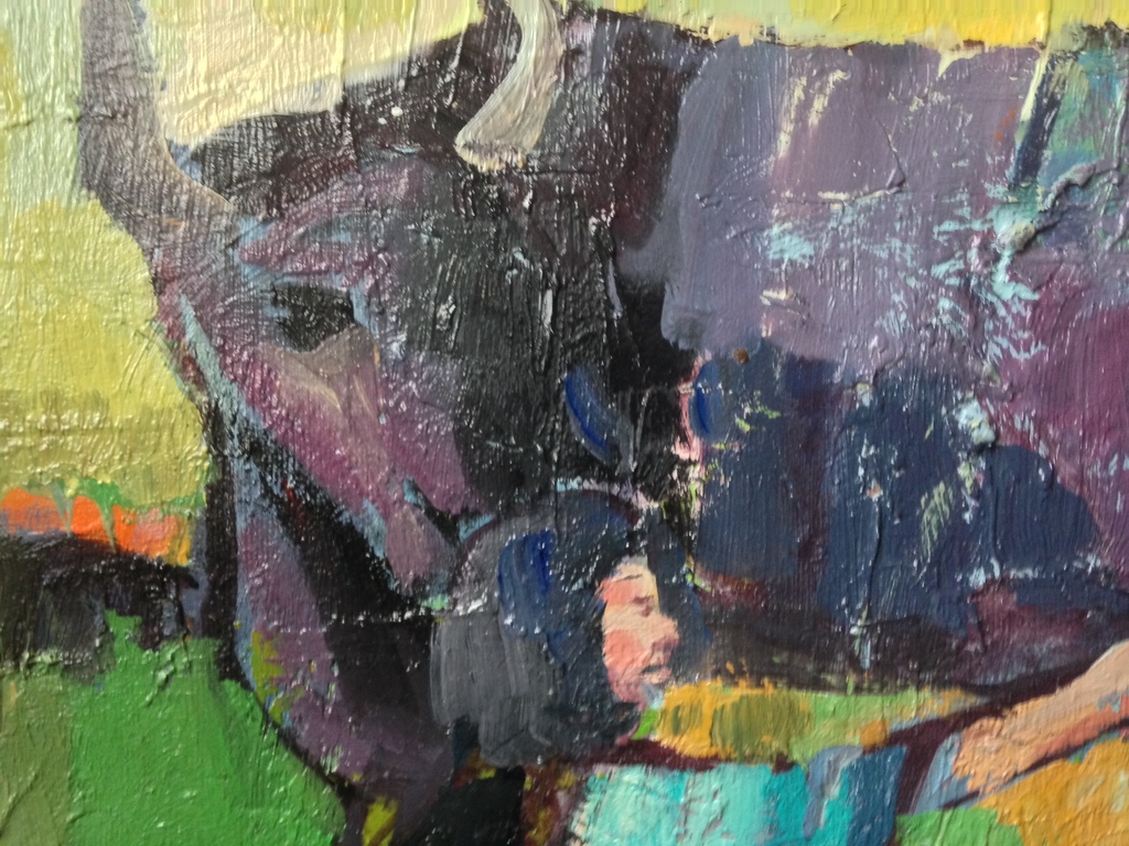 Amer Bader; Buffel, miniatuur, olie op canvas kopen? Bied vanaf 70!