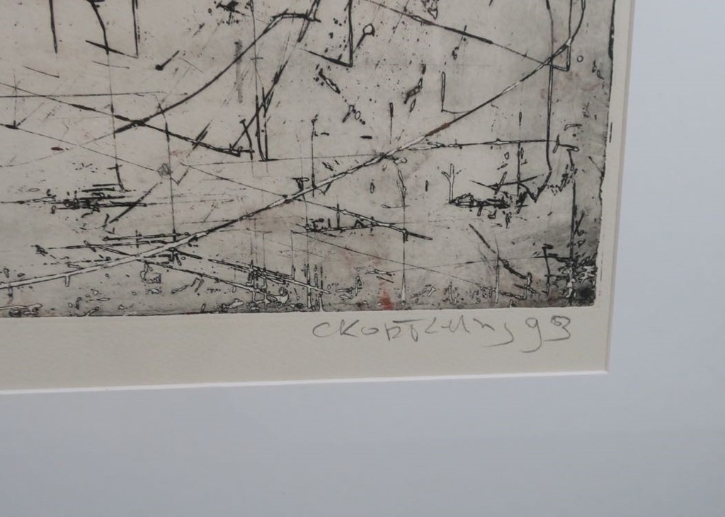 Cees Kortlang: Ets, Compositie in oranje - Ingelijst kopen? Bied vanaf 50!