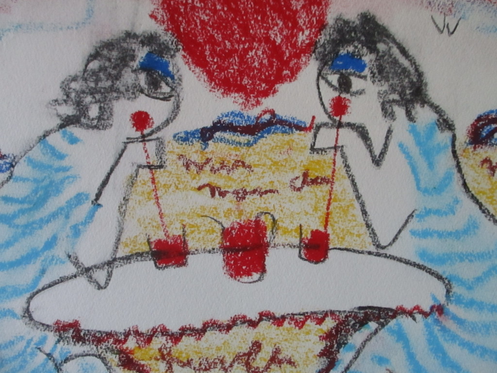 Anton Heyboer - crayon op molenpapier - Dames aan het strand. verkocht voor € 110!