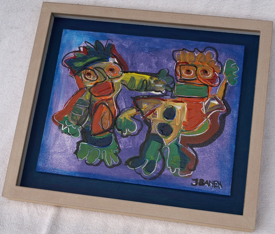 Jasper Banen : olieverf op board – Ontmoeting – gesigneerd & ingelijst – 2001 vendu pour 65€ !