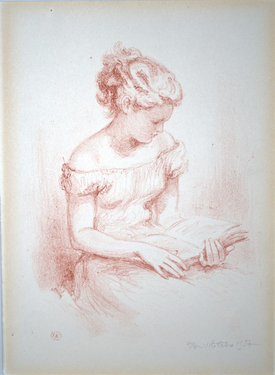 Emil Kotrba 1957 - handgesigneerde litho van een lezende vrouw - mooi ingelijst kopen? Bied vanaf 40!