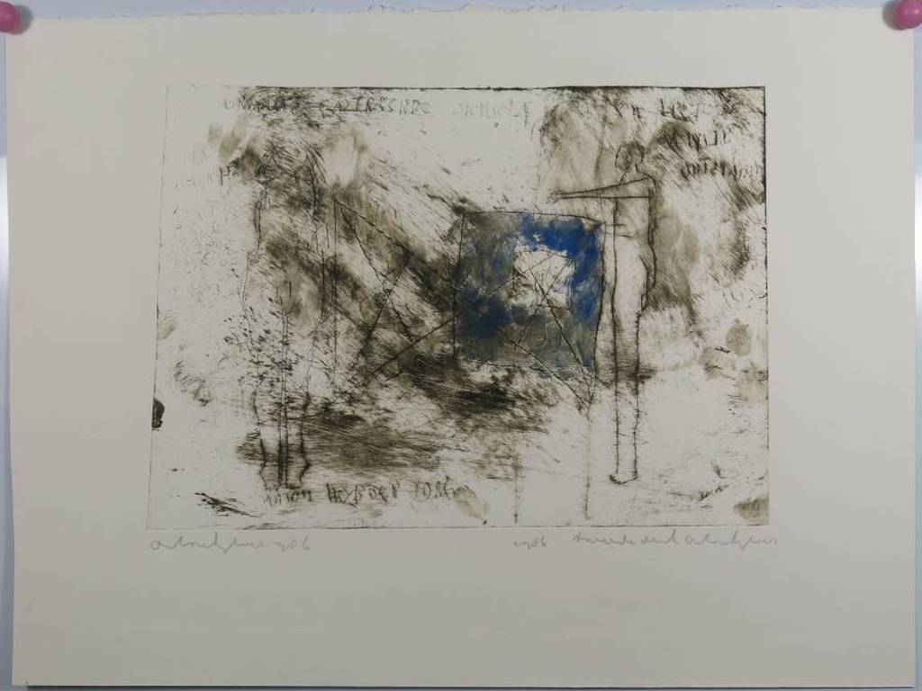 Anton Heyboer: Handbewerkte Ets, Figuren en blauw vlak kopen? Bied vanaf 225!