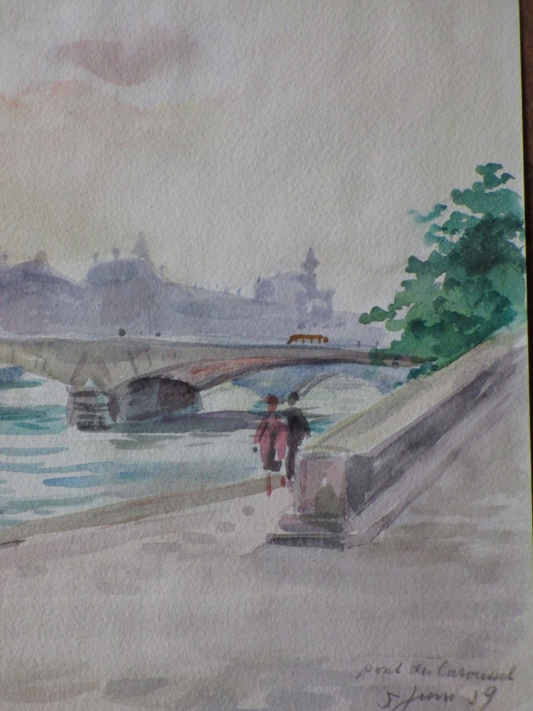 Han Krug, Pont du Caroussel Parijs, Aquarel 1959 kopen? Bied vanaf 1!