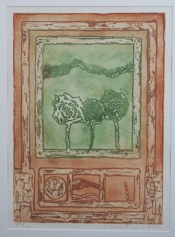 Jan Montyn: Ets en Aquatint, Lente (groen) - Ingelijst kopen? Bied vanaf 80!