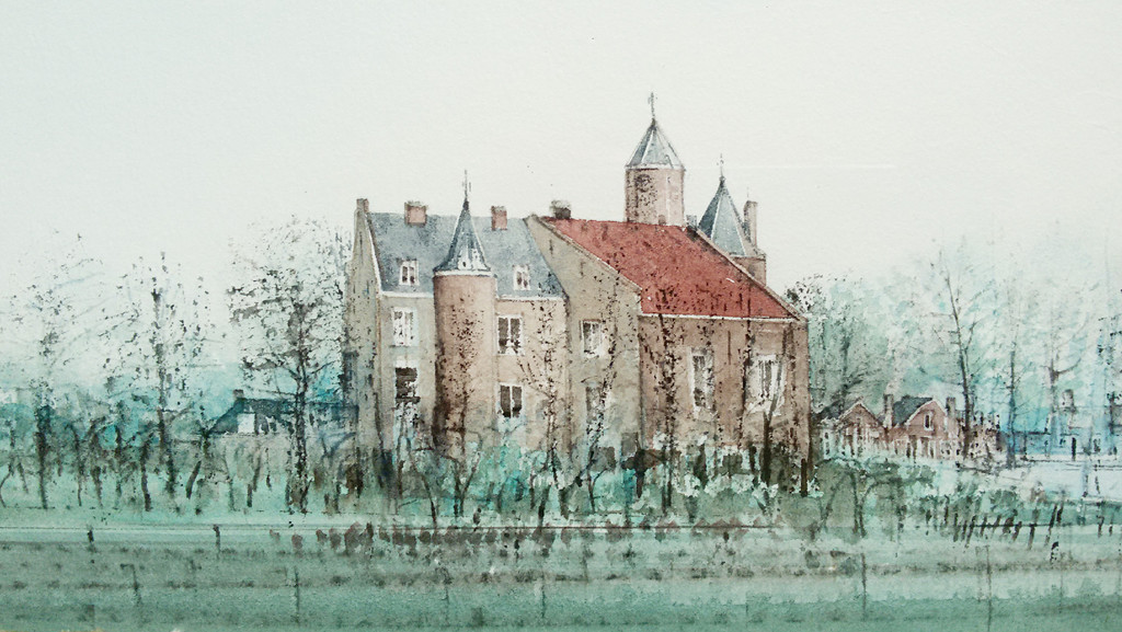 Ciano Siewert - Kasteel Waardenburg, tekening / aquarel (ingelijst) kopen? Bied vanaf 120!