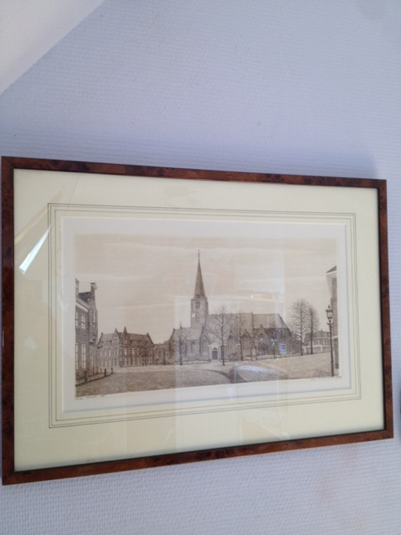 Marius Sintemaartensdijk, sepia ets, Oude Kerk te Rijswijk kopen? Bied vanaf 65!