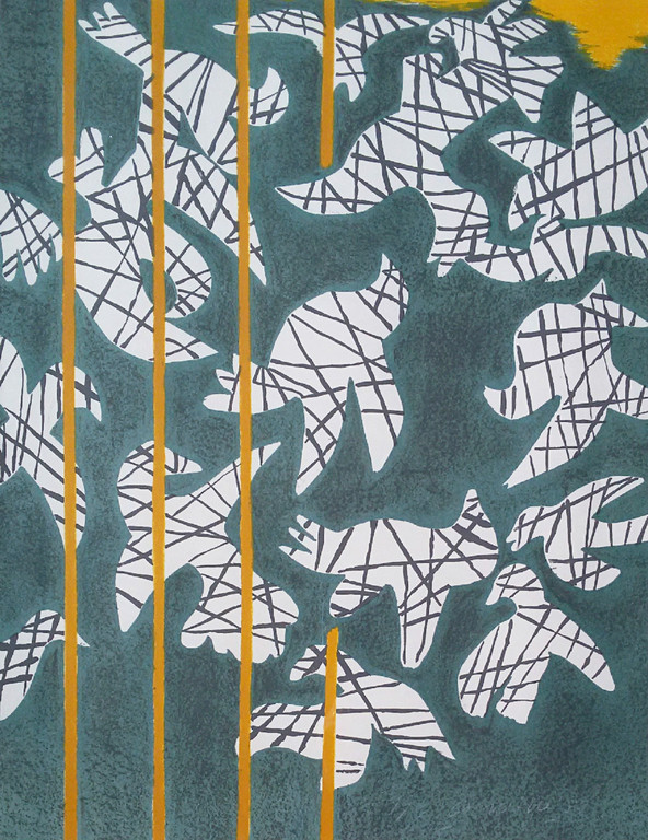 Corneille - Vogels, zeefdruk (mooi ingelijst) verkocht voor € 225!