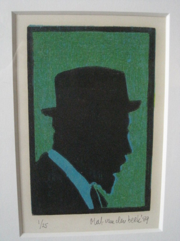 Olaf vd Beek (1941-) gelimit. houtsnede "thelonious monk" handgesigneerd  verkocht voor € 70!