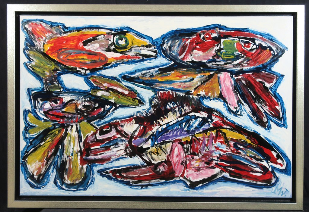 Martin van Wordragen: Gemengde techniek op doek, Diepzeewezens - Ingelijst kopen? Bied vanaf 1000!