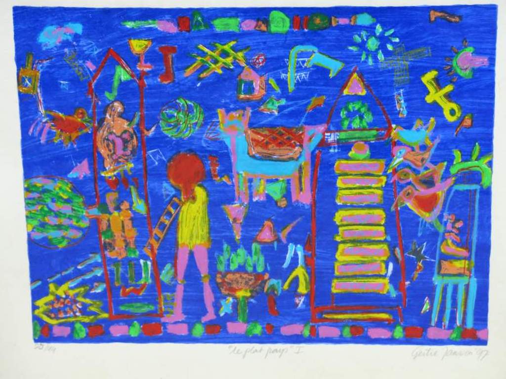Gertie Janssen: Litho, Le plat pays I - Ingelijst verkocht voor € 50!