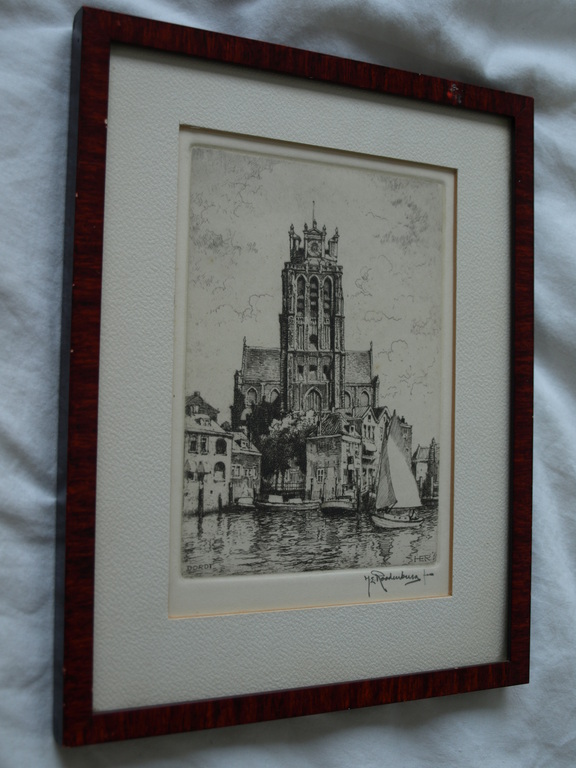 Hendrikus Elias Roodenburg : Ets – Grote kerk Dordrecht – Ingelijst - 1963 kopen? Bied vanaf 22!