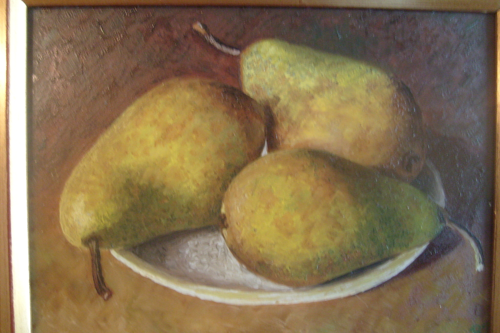 onbekende kunstschilder, stilleven, drie peren, olieverf op paneel. kopen? Bied vanaf 75!