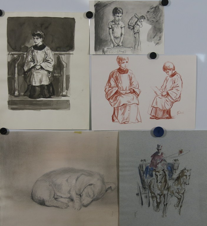 Bob Fernhout: 5 werken op papier; Jongens, een Puppy en Koets met paarden kopen? Bied vanaf 1!