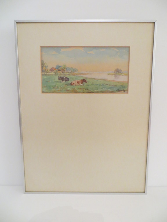 aquarel landschap met koeien kopen? Bied vanaf 15!