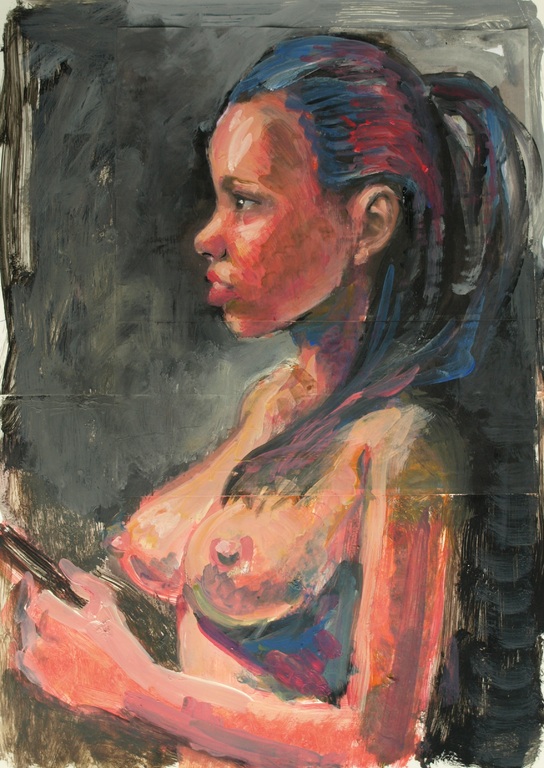 Peter Klashorst : acrylverf op papier , Vrouw met mobieltje – 2016 kopen? Bied vanaf 75!