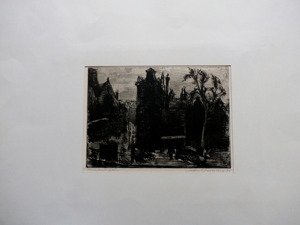 Jan Stroosma, aquatint: Amsterdam Oudekerksplein (Wallen), handgesigneerd, 1960 kopen? Bied vanaf 70!